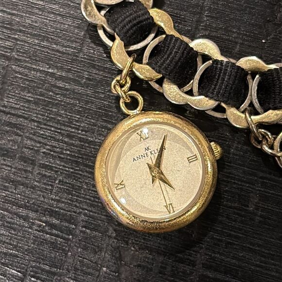 Anne Klein Charm Watch Bracelet Heart Black Ribbon Logo Bag Shoe Cell Gold​ - Picture 6 of 9